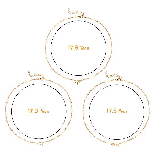 PANTIDE 3Pcs Aries Zodiac Layer Necklaces for Women Retro 14K Gold Plated 12 Constellation Pendant Letter Necklaces Exquisite Letter Horoscope Old English Zodiac Sign Necklace Jewelry Birthday Gift - Image 2