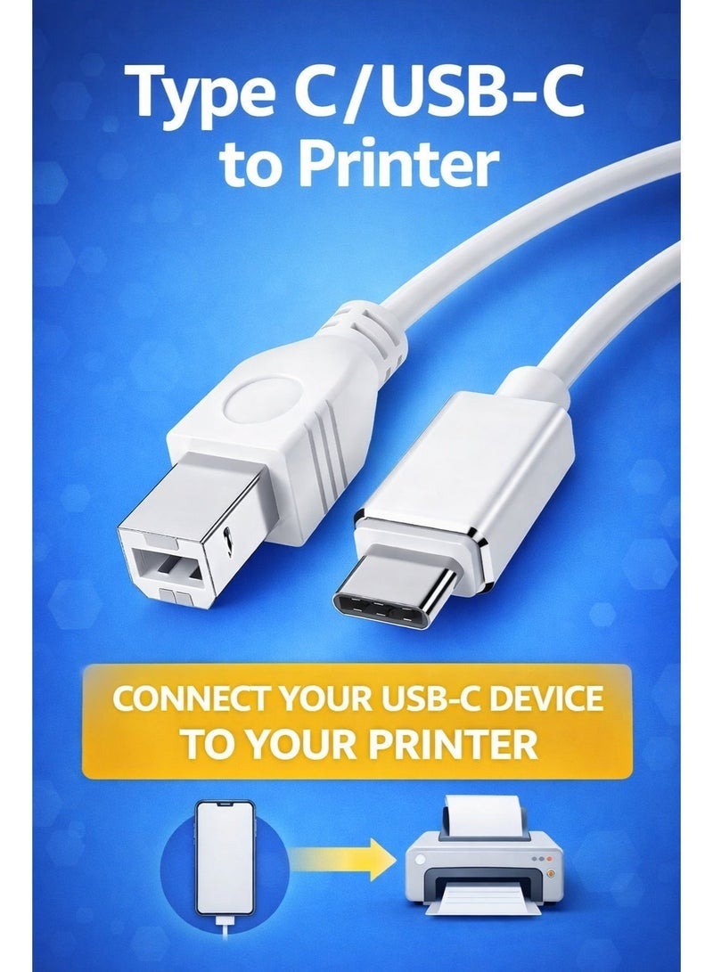 سوق النجوم كابل طابعة USB C إلى USB B بطول 1 متر، كابل طابعة من النوع C إلى منفذ USB B لأجهزة MacBook Pro وAir وHuawei وXiaomi المحمولة وأجهزة الكمبيوتر الأخرى المزودة بمنفذ C وجهاز منفذ Type-C وجهاز منفذ الطابعة - Image 3