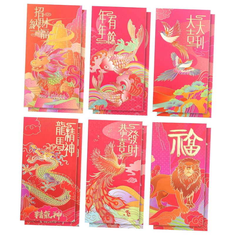 Red Chinese Style Envelopes 12pcs Original Design For Year Decor Money Packet - Image 2