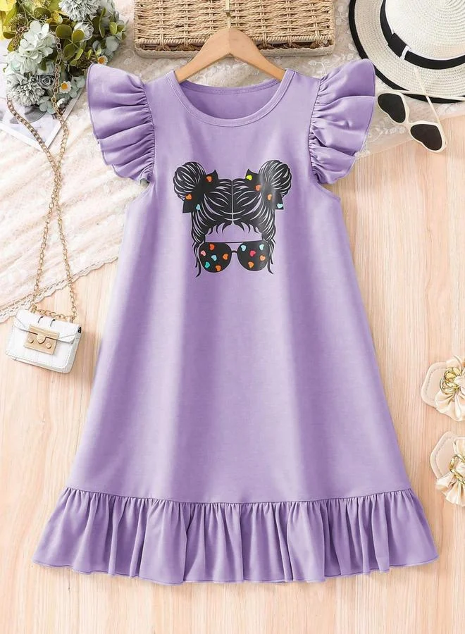 تايك تو فستان بأكمام كشكش وطبعة جرافيك للأطفال