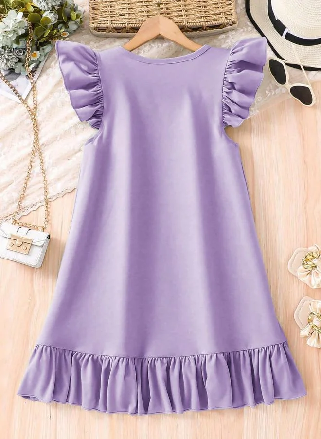 تايك تو فستان بأكمام كشكش وطبعة جرافيك للأطفال