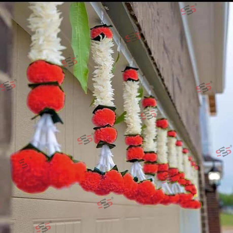 S2S Artificial White Gajra Jasmine Marigold Flower Strings Wedding Decorations,Event Decor | Perfect for Diwali,Ganpati & Pooja/Temple/Mandir Decoration | (Pack of 5) (Height - 24 Inch) - Image 1