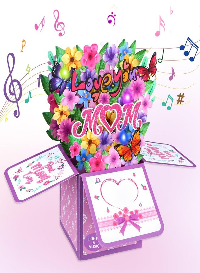 FaCraft Musical Mothers Day Card - Love You Mom 3D Pop Up Mothers Day Card with Lights and Music, Singing Mom Birthday Card for Mom Wife Grandma - with Golden Envelope & Blank Insert - Image 1