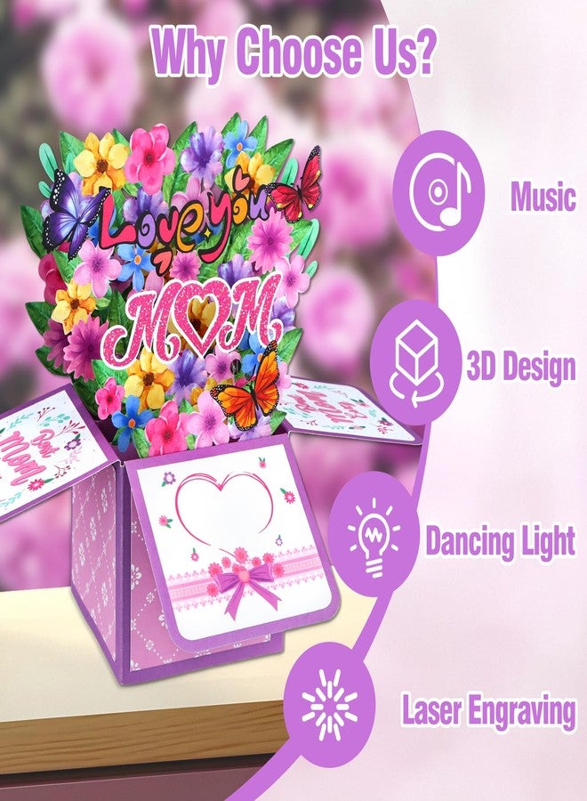 FaCraft Musical Mothers Day Card - Love You Mom 3D Pop Up Mothers Day Card with Lights and Music, Singing Mom Birthday Card for Mom Wife Grandma - with Golden Envelope & Blank Insert - Image 3