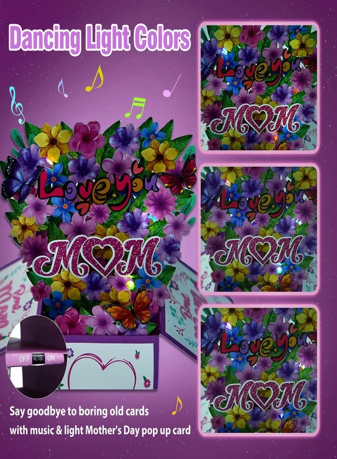 FaCraft Musical Mothers Day Card - Love You Mom 3D Pop Up Mothers Day Card with Lights and Music, Singing Mom Birthday Card for Mom Wife Grandma - with Golden Envelope & Blank Insert - Image 2