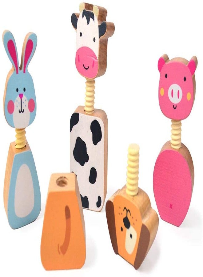 Shumee Wooden Farm Animal Twist and Turn Toy | (2+ Years) | Ivory Wood Montessori Toddler Toys | Grip, Strength & Cognitive Learning | Sensory, Color & Shape Recognition Toy | Gift for Boys and Girls - Image 1
