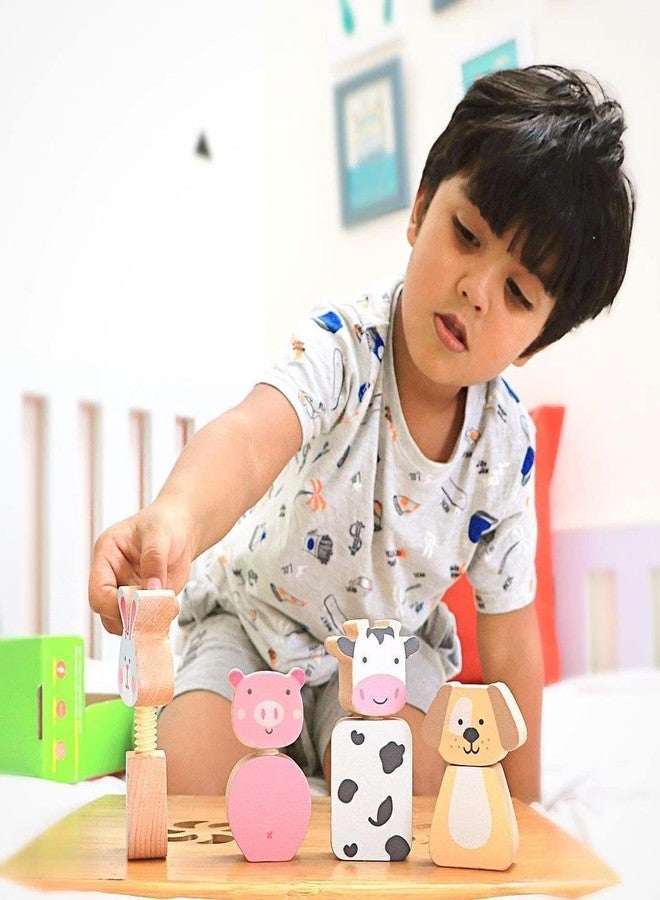 Shumee Wooden Farm Animal Twist and Turn Toy | (2+ Years) | Ivory Wood Montessori Toddler Toys | Grip, Strength & Cognitive Learning | Sensory, Color & Shape Recognition Toy | Gift for Boys and Girls - Image 4