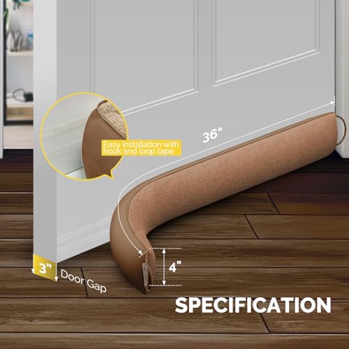fowong Under Door Draft Stopper 36 Inch Noise Stopper Soundproofing Draft Guard for Bottom of Door, Brown - Image 2