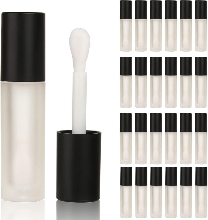COSIDEA 24 pcs Empty 5ml big brush Frosted Black lip gloss tube Black round lipgloss tubes container with big doe foot wand cosmetic packing containers