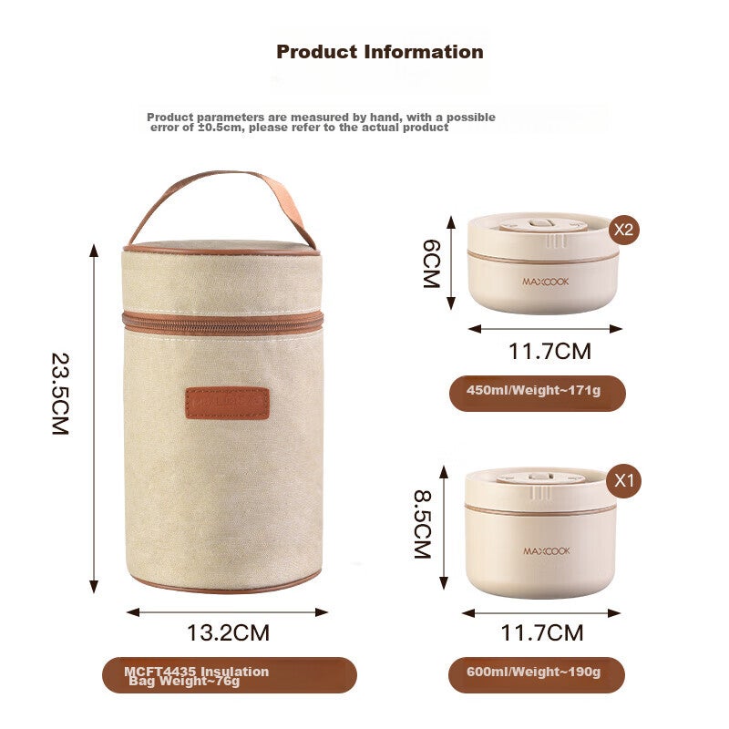 MAXCOOK Insulated Lunch Box, 316L Stainless Steel Bento Box, Microwave-Safe, for Students And Office Workers, with Bag MCFT4435 - Image 3
