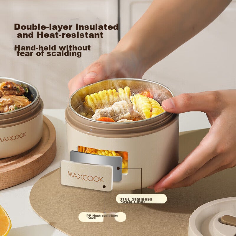 MAXCOOK Insulated Lunch Box, 316L Stainless Steel Bento Box, Microwave-Safe, for Students And Office Workers, with Bag MCFT4435 - Image 2