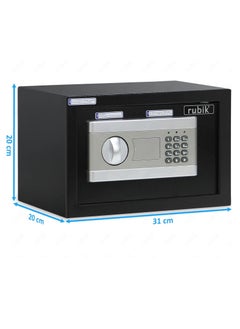 Rubik Digital Safe Box with Key and Pin Code Lock for Home Office Cash Money Jewelry Safety (31x20x20cm) RB20EP - Black  - Image 3