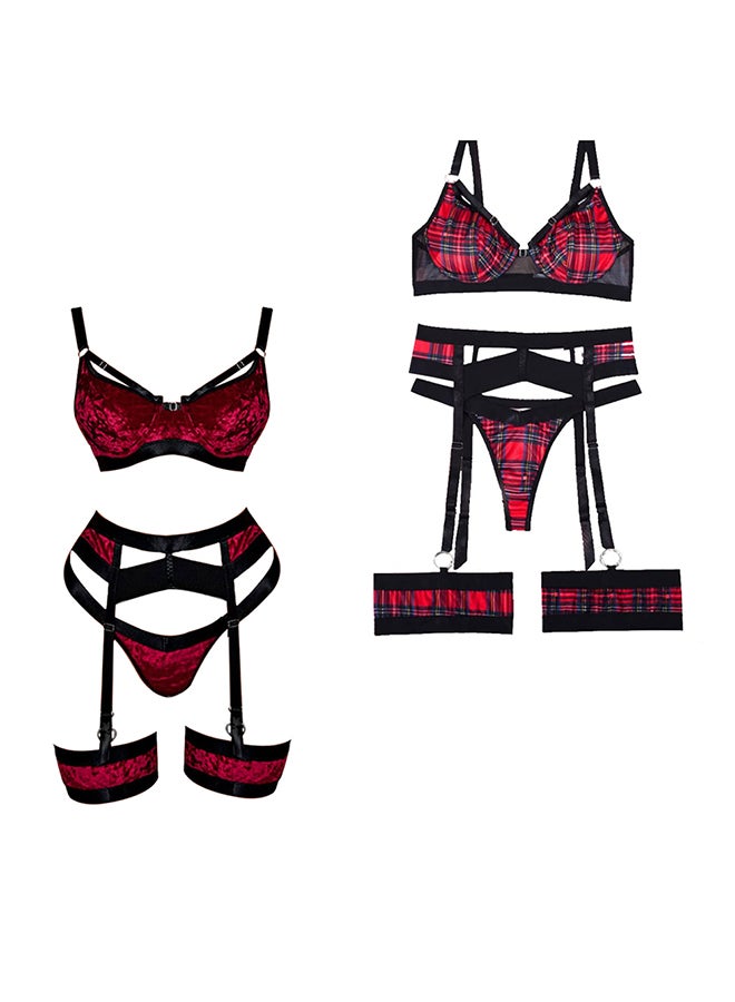 MARGOUN 2 Pack Large Size Women Sheer Mesh Garter Lingerie Set Strappy Teddy Babydoll Bra and Panty with Leg Ring 4 Piece Lingerie Set - Image 2