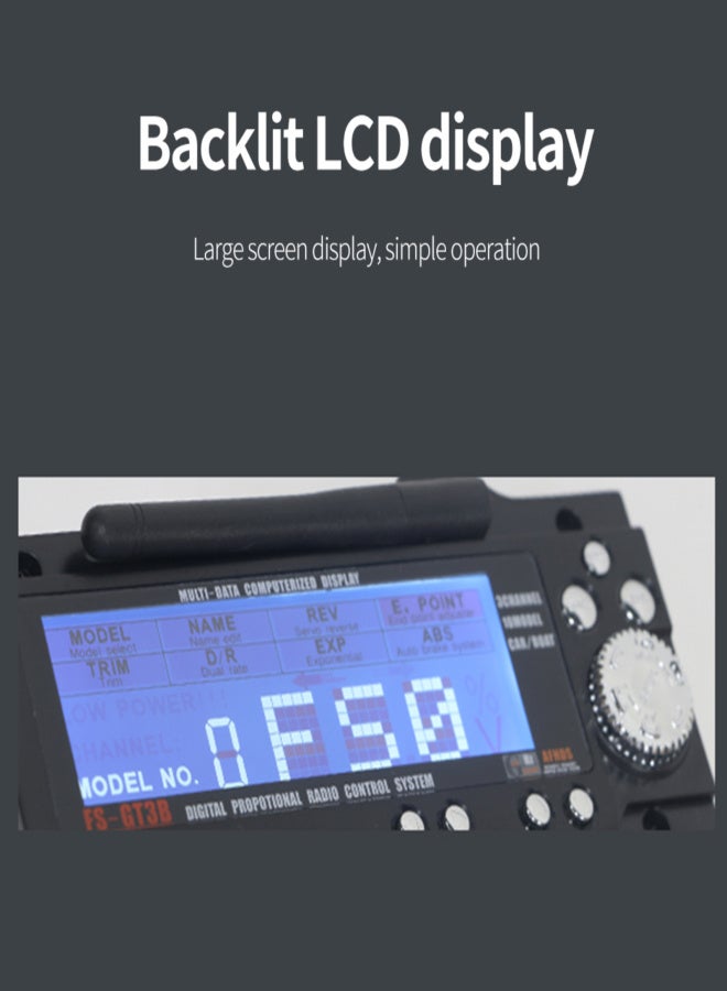 فلاي سكاي جهاز إرسال واستقبال لاسلكي Flysky FS-GT3B بتردد 2.4 جيجا هرتز و3 قنوات، مزود بشاشة LCD، مناسب للسيارات والقوارب التي تعمل بالتحكم عن بعد - Image 3