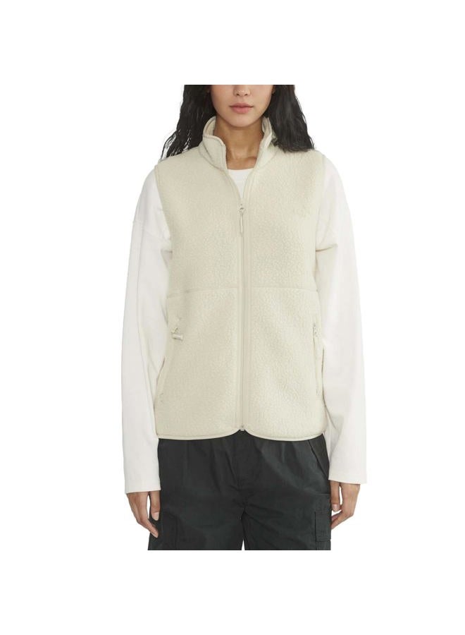 SeeLuNa Trendy Fleece Vest Women Mock Neck Sleeveless Sherpa Jacket Full Zipper Overcoat Warm Outwear Gilet with Pockets, Beige, M - Image 1
