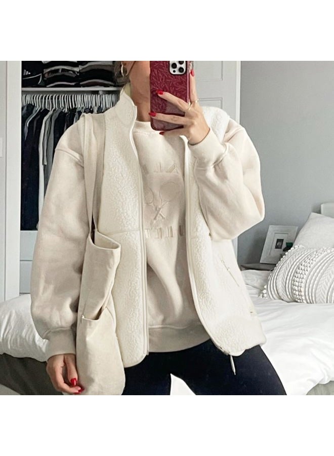 SeeLuNa Trendy Fleece Vest Women Mock Neck Sleeveless Sherpa Jacket Full Zipper Overcoat Warm Outwear Gilet with Pockets, Beige, M - Image 5