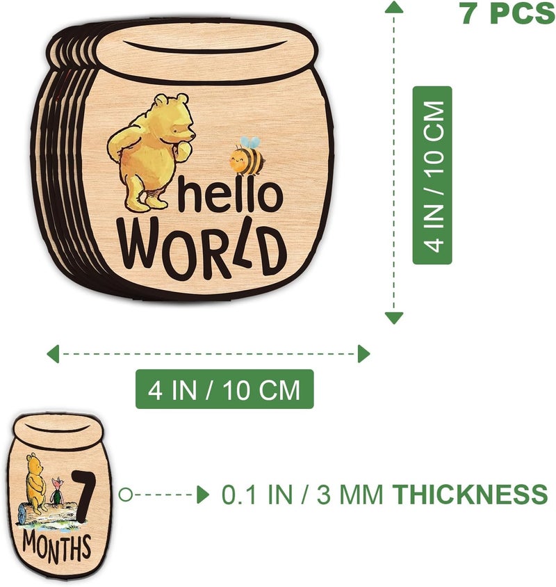 Al Raied ARS® Baby Bear Month Milestone Circles - Wooden Honey Pot Shaped Photo Props with 'Hello, World' Name Signs - Image 3
