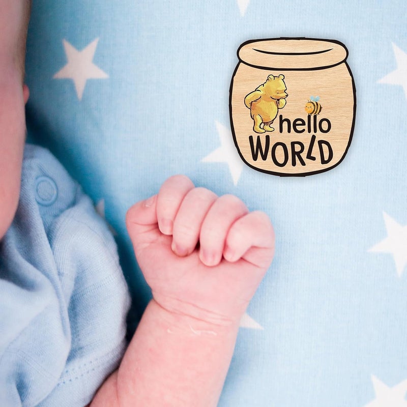 Al Raied ARS® Baby Bear Month Milestone Circles - Wooden Honey Pot Shaped Photo Props with 'Hello, World' Name Signs - Image 2