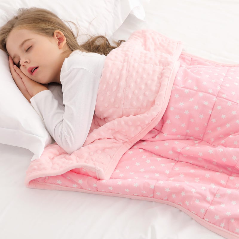 Alomidds Weighted Blanket Kids 3lb 36x48 Minky Dots Small Weighted Blanket Comfort Breathable Soft Throw Heavy Blanket for Sleeping Pink Star