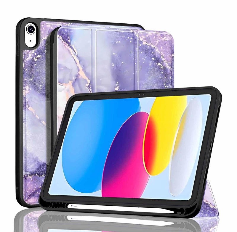 ProElite Smart Case for iPad (A16) 11th/10th Generation (2025/2022) [Auto Sleep/Wake Cover] [Left Side Pencil Holder] [Soft Flexible Case] Recoil Series - Marble Purple - Image 1