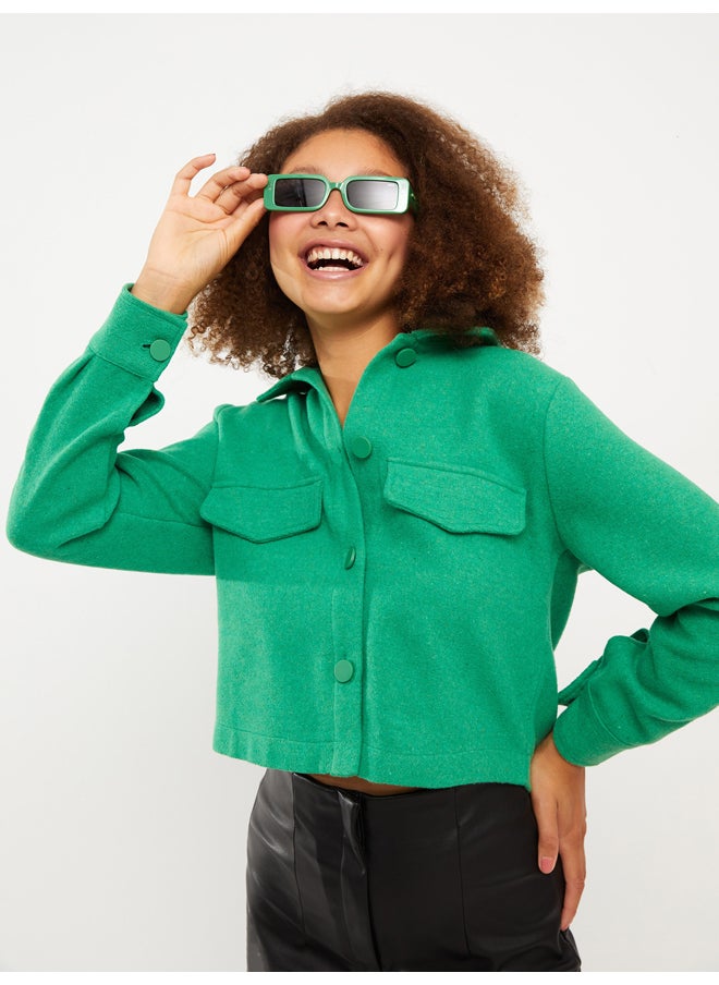 LC WAIKIKI - Front Button Closure Straight Long Sleeve Gabardine Women's Shirt Jacket - Image 1