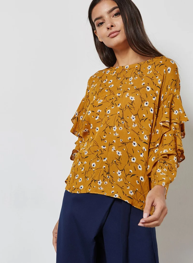 Ginger Floral Print Tiered Ruffle Sleeve Top