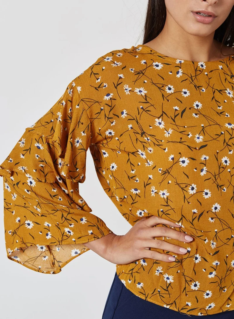 Ginger Floral Print Tiered Ruffle Sleeve Top