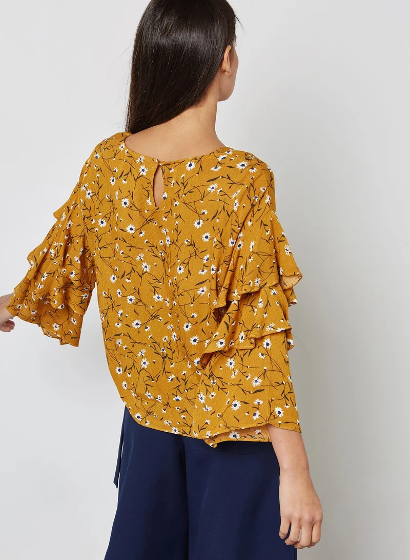 Ginger Floral Print Tiered Ruffle Sleeve Top