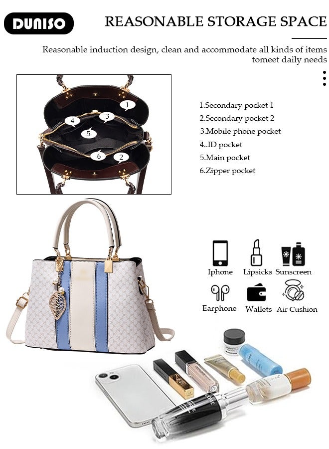 DUNISO Crossbody Purses And Handbags For Women,Large Capacity Pu Leather Tote With Top Handle, Printed And Color Matching Satchel With Zipper,Shoulder Bags For Travel And Daily Life  - Image 3
