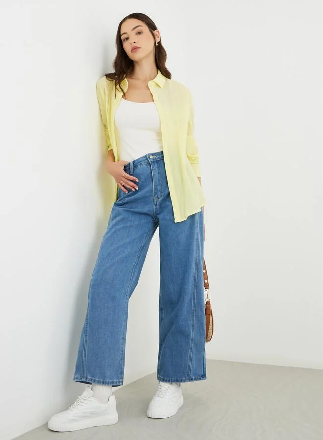 تايك تو Take Two Mid Rise Wide Leg Jeans