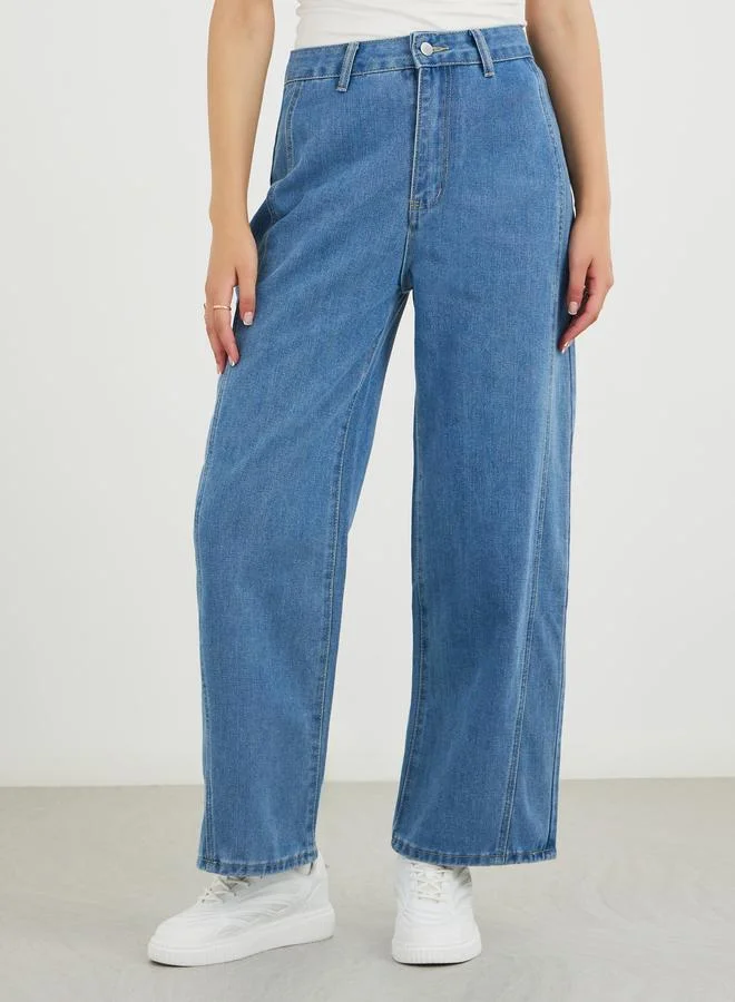 تايك تو Take Two Mid Rise Wide Leg Jeans