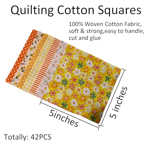 Litboom 42PCS Quilting Cotton Fabric Squares, Floral Pattern 5x5 Inch Pre-Cut Bundle, 100% Woven Cotton, Multicolor Patchwork for DIY Sewing, Crafts - Image 3