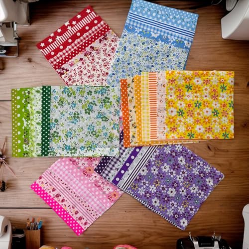 Litboom 42PCS Quilting Cotton Fabric Squares, Floral Pattern 5x5 Inch Pre-Cut Bundle, 100% Woven Cotton, Multicolor Patchwork for DIY Sewing, Crafts - Image 1