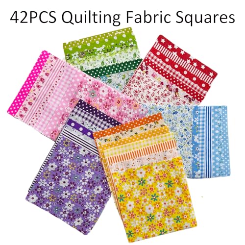 Litboom 42PCS Quilting Cotton Fabric Squares, Floral Pattern 5x5 Inch Pre-Cut Bundle, 100% Woven Cotton, Multicolor Patchwork for DIY Sewing, Crafts - Image 2