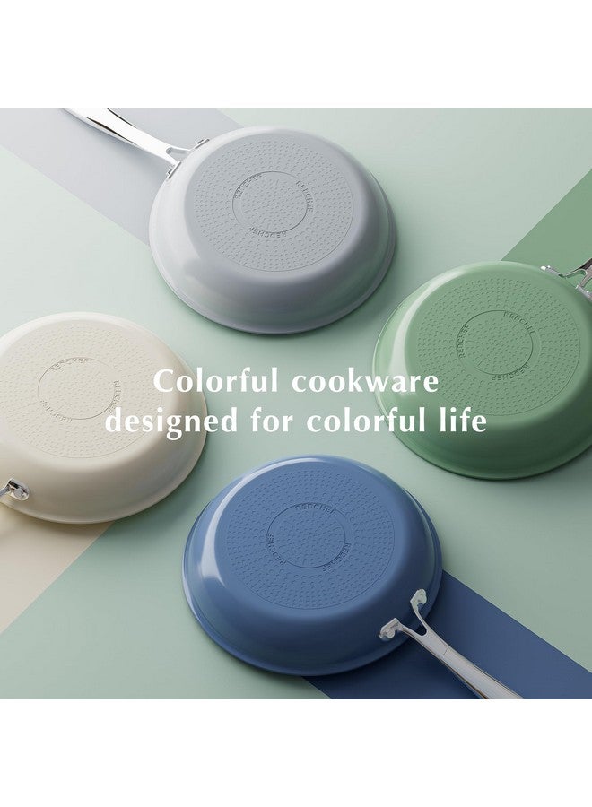 Redchef طقم مقالي سيراميك غير لاصق من ريد شيف، مقالي سيراميك غير سامة للطهي، مقاس 8 بوصات، 9.5 بوصات، 11 بوصة، خالية من PFAS وPTFE وPFOA، بمقبض من الفولاذ المقاوم للصدأ، آمنة للاستخدام في غسالة الأطباق والفرن حتى 842 درجة فهرنهايت (أزرق) - Image 1