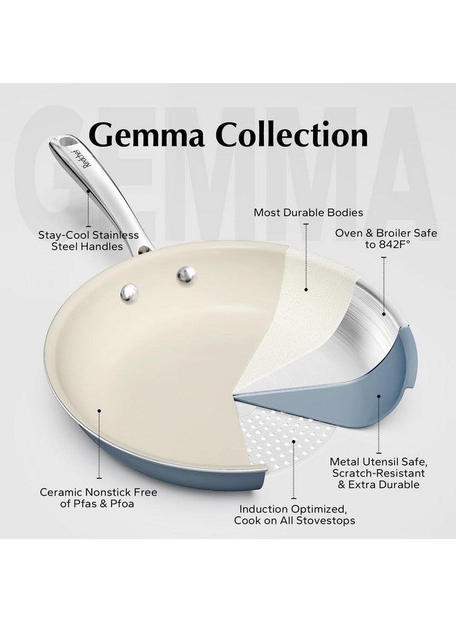 Redchef طقم مقالي سيراميك غير لاصق من ريد شيف، مقالي سيراميك غير سامة للطهي، مقاس 8 بوصات، 9.5 بوصات، 11 بوصة، خالية من PFAS وPTFE وPFOA، بمقبض من الفولاذ المقاوم للصدأ، آمنة للاستخدام في غسالة الأطباق والفرن حتى 842 درجة فهرنهايت (أزرق) - Image 3