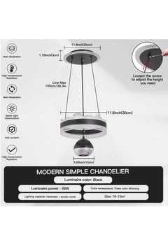 YATAI LIGHTING Single Pendant Light Dining Room, Small LED Black Modern Classic Pendant Light Fixtures Suitable for Kitchen Table, Adjustable Color Temperature Acrylic Pendant Lamp  - Image 3