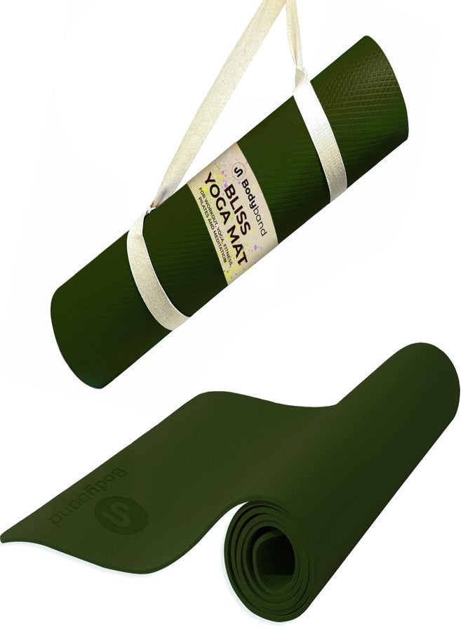 Bodyband Yoga Mat for Women and Men 4mm with Carry Strap EVA Material Extra Thick Exercise Mat for Workout Yoga Fitness Pilates and Meditation, Anti Tear Anti Slip For Home & Gym Use - Army Green - Image 1