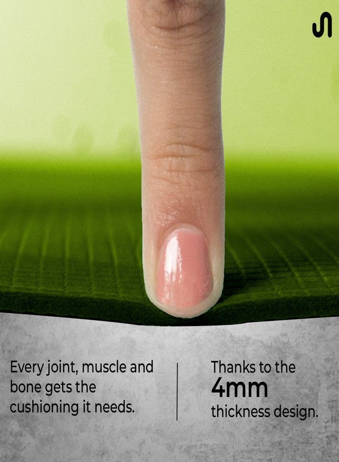 Bodyband Yoga Mat for Women and Men 4mm with Carry Strap EVA Material Extra Thick Exercise Mat for Workout Yoga Fitness Pilates and Meditation, Anti Tear Anti Slip For Home & Gym Use - Army Green - Image 2