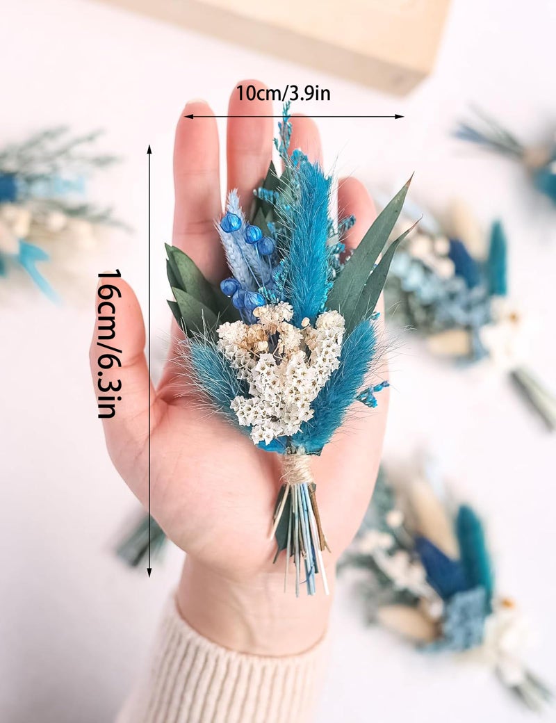 xin's convey Mini Dried Flower Bouquet (Pack of 6)  Dried Flower Bouquet for Bohemian Wedding Table Centerpieces  Dried Pampas Grass  Groom and Best Man Boutonnieres  Dried Cake Flowers. (Grey Blue) - Image 3