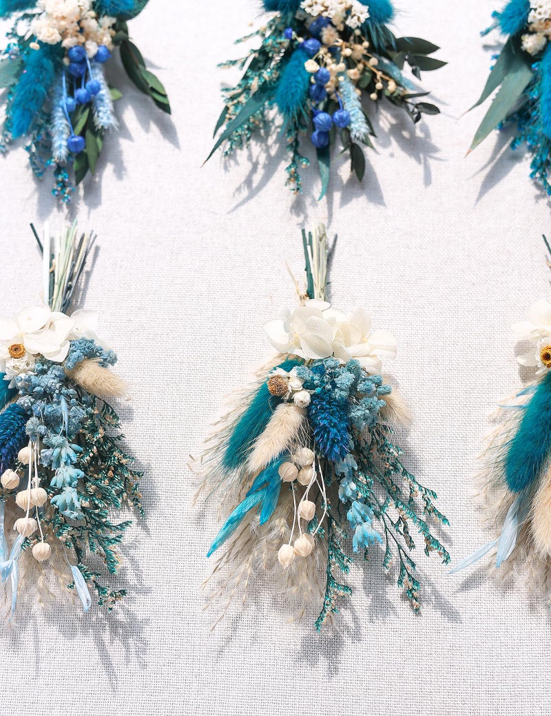 xin's convey Mini Dried Flower Bouquet (Pack of 6)  Dried Flower Bouquet for Bohemian Wedding Table Centerpieces  Dried Pampas Grass  Groom and Best Man Boutonnieres  Dried Cake Flowers. (Grey Blue) - Image 2