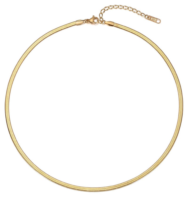 غَيْرُ مَألُوف قلادة سلسلة الأفعى المسطحة المطلية بالذهب عيار 18 قيراط - Image 1