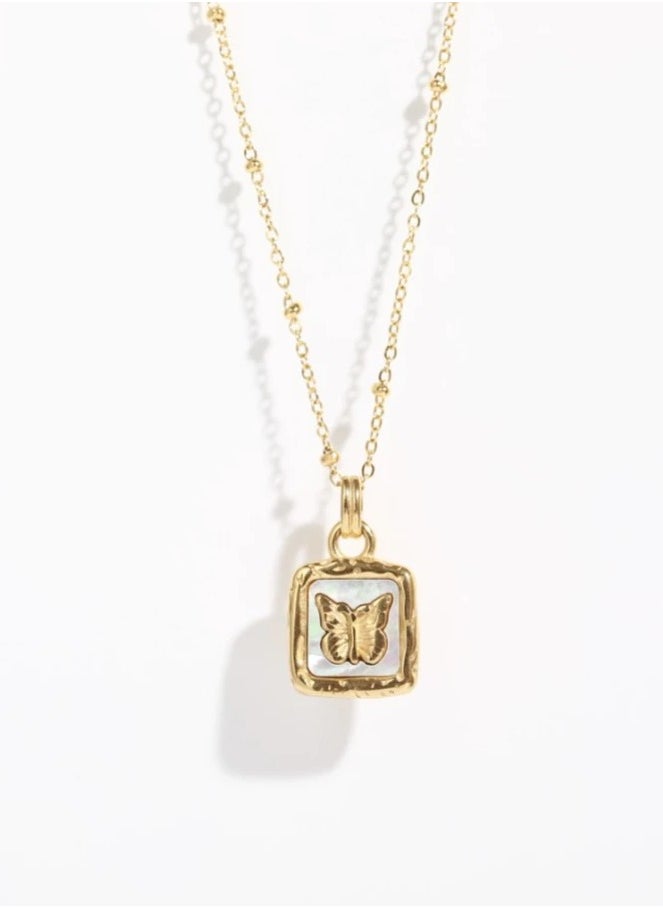 The Black Pearl Accessories - Stainless Steel Golden Necklace with a Butterfly Pendant White - Image 1