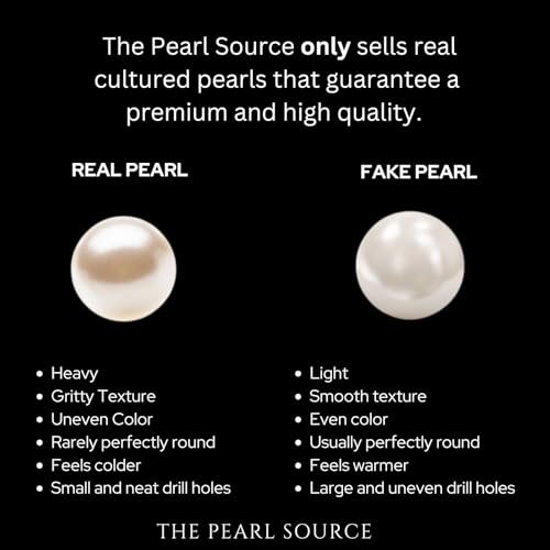 The Pearl Source قلادة وأقراط لؤلؤ حقيقي من ذا بيرل سورس للنساء بجودة AAAA مجموعة من لؤلؤ المياه العذبة المستزرع المستدير الأبيض مع مشبك من الذهب عيار 14 قيراط هدايا للذكرى السنوية - Image 5