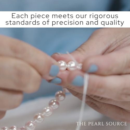 The Pearl Source قلادة وأقراط لؤلؤ حقيقي من ذا بيرل سورس للنساء بجودة AAAA مجموعة من لؤلؤ المياه العذبة المستزرع المستدير الأبيض مع مشبك من الذهب عيار 14 قيراط هدايا للذكرى السنوية - Image 4
