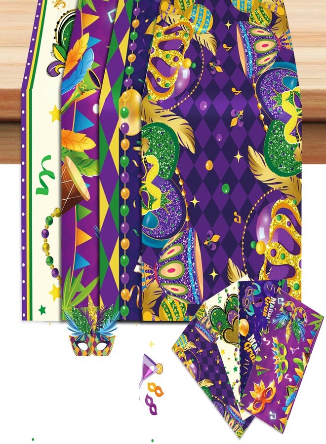 Lide Road 8 Pcs Plastic Mardi Gras Table Runners 14" x 108" Mardi Gras Party Decoration Mardi Gras Theme Birthday Party Supplies Disposable Table Runner for Mardi Gras Table Decor - Image 1