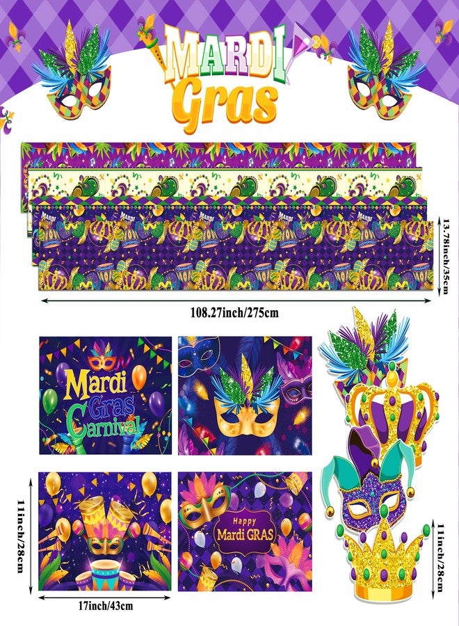 Lide Road 8 Pcs Plastic Mardi Gras Table Runners 14" x 108" Mardi Gras Party Decoration Mardi Gras Theme Birthday Party Supplies Disposable Table Runner for Mardi Gras Table Decor - Image 2