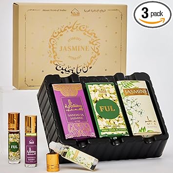 DUKHNI Jasmine Attar Oil Set by Dukhni Authentic Arabic Fragrance Oils 100 Pure AlcoholFree Arabic Perfume Oil Blends for men women Jasmine Set of 36ml each - Image 1