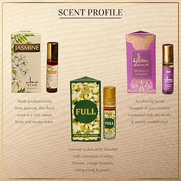 DUKHNI Jasmine Attar Oil Set by Dukhni Authentic Arabic Fragrance Oils 100 Pure AlcoholFree Arabic Perfume Oil Blends for men women Jasmine Set of 36ml each - Image 3