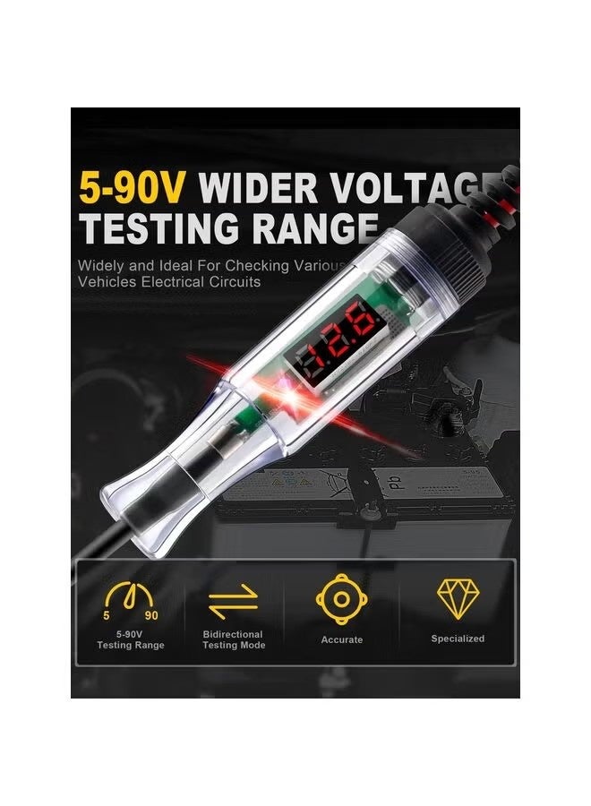 Test Light Automotive 5-90V Digital LED Circuit Tester with Voltage Display, Auto Bidirectional Voltage Tester, Electric Test Pen with Extended Spring Wire & Probe - Image 3